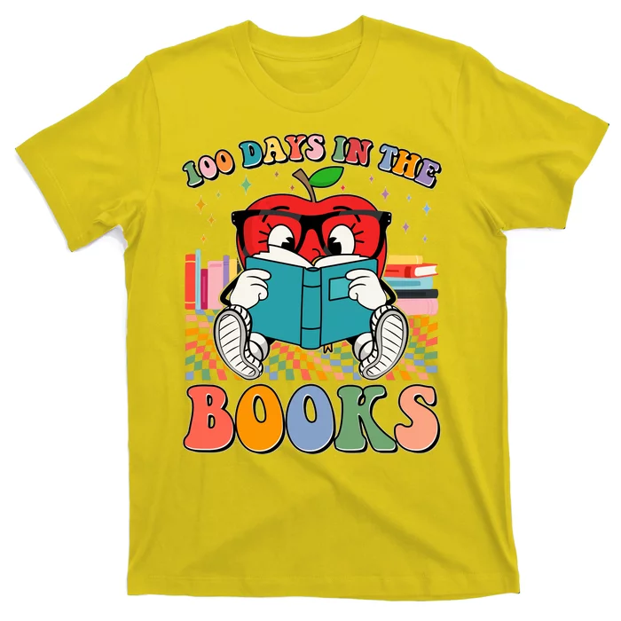 Cute Retro Cartoon Apple 100 Days Of Books T-Shirt