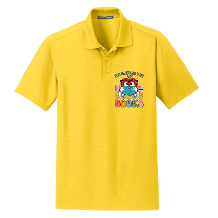 Cute Retro Cartoon Apple 100 Days Of Books Dry Zone Grid Performance Polo