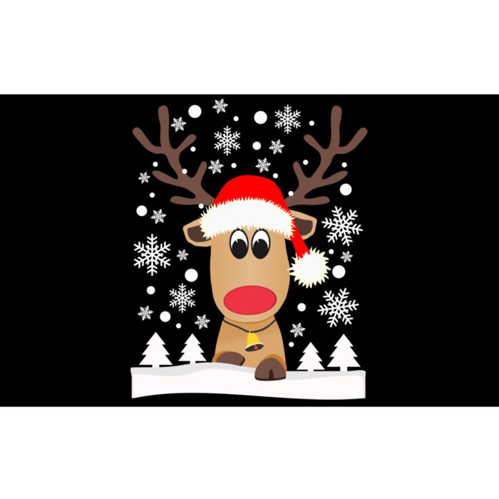 Cute Reindeer Christmas Elk Red Santa Hat Snow Snowflakes Gift Bumper Sticker