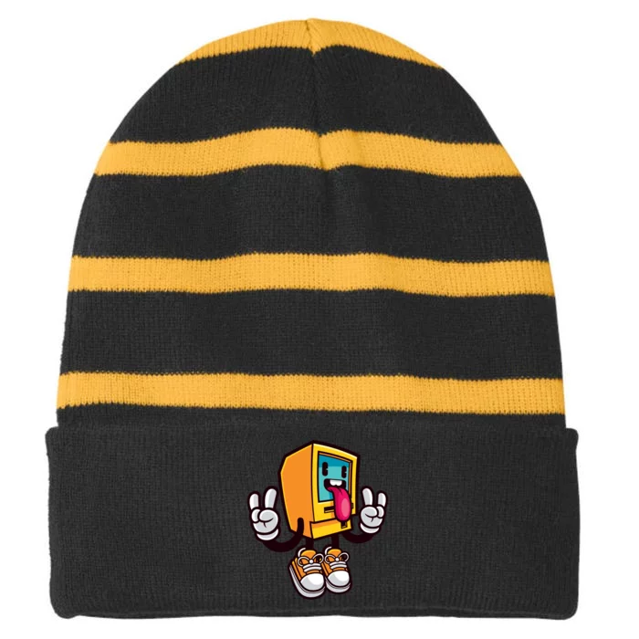 Computer Rock Striped Beanie with Solid Band