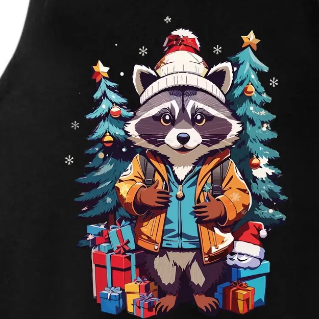 Christmas Raccoon Ladies Tri-Blend Wicking Tank