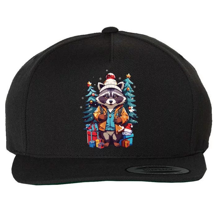 Christmas Raccoon Wool Snapback Cap