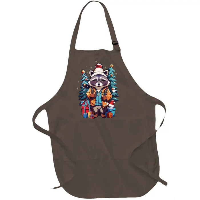 Christmas Raccoon Full-Length Apron With Pocket