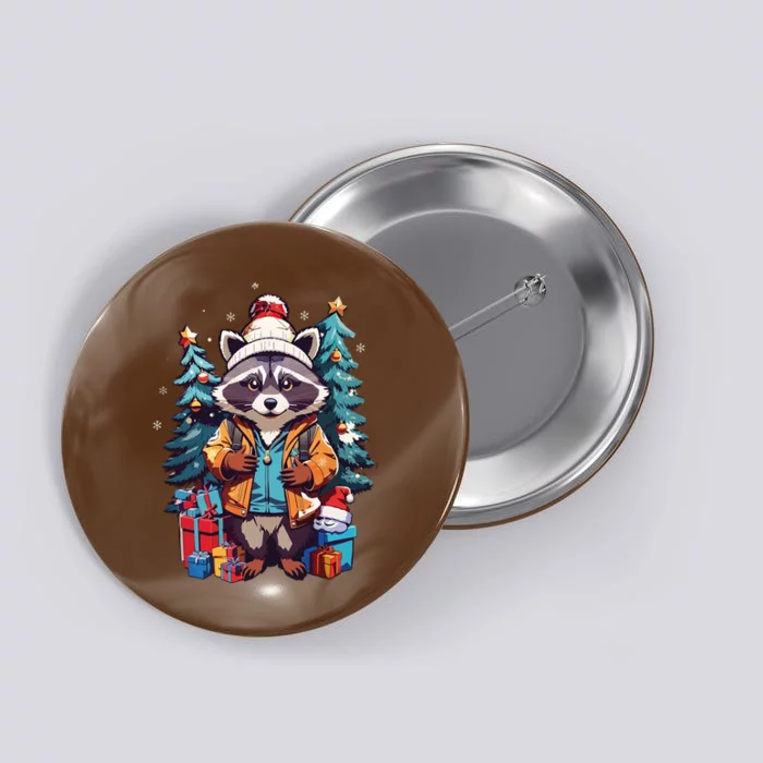 Christmas Raccoon Button