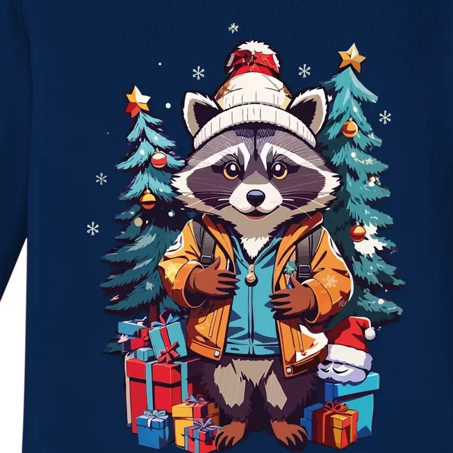 Christmas Raccoon Baby Long Sleeve Bodysuit