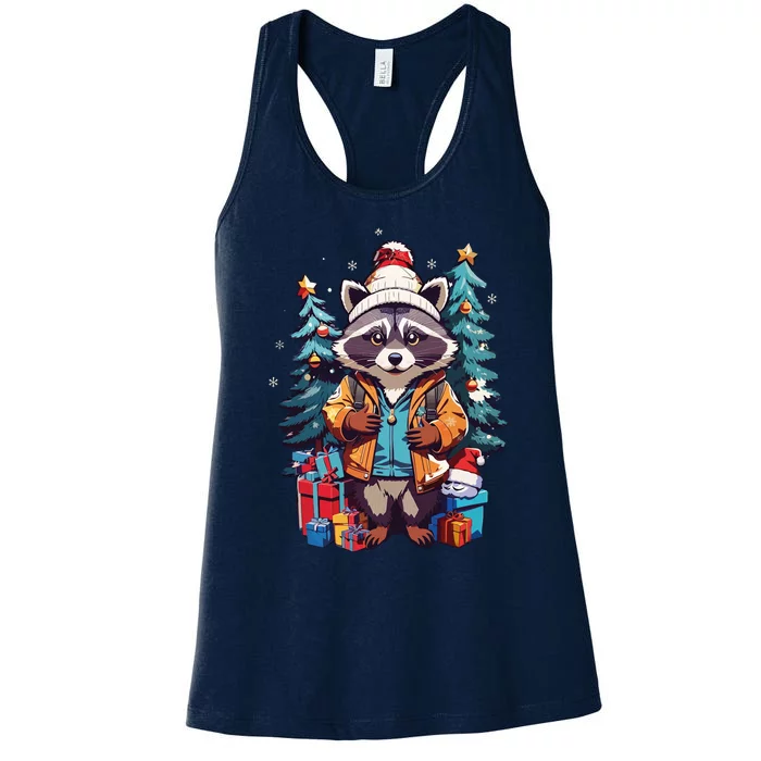 Christmas Raccoon Women's Racerback Tank