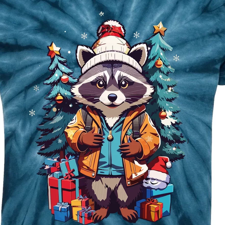 Christmas Raccoon Kids Tie-Dye T-Shirt