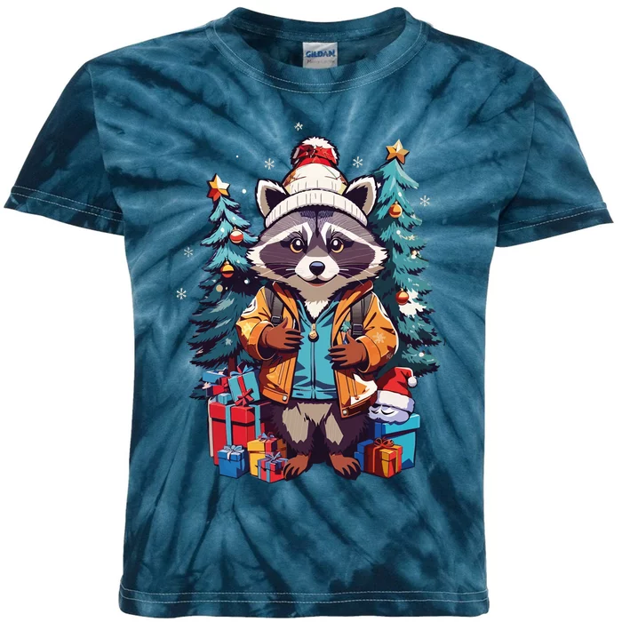 Christmas Raccoon Kids Tie-Dye T-Shirt