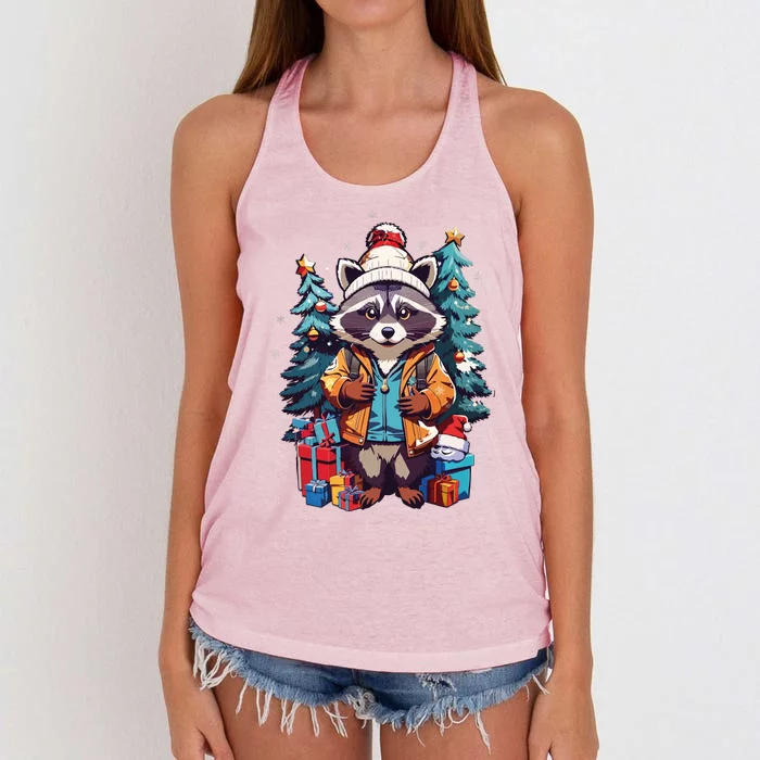 Christmas Raccoon Women's Knotted Racerback Tank