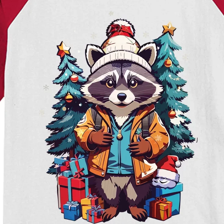 Christmas Raccoon Kids Colorblock Raglan Jersey