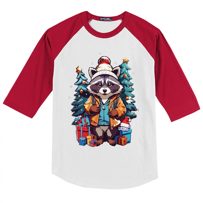 Christmas Raccoon Kids Colorblock Raglan Jersey