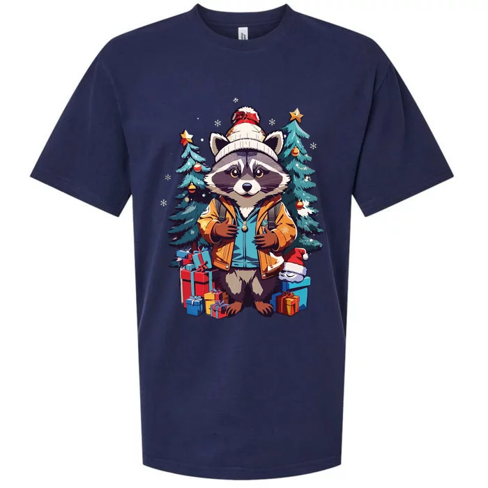 Christmas Raccoon Sueded Cloud Jersey T-Shirt