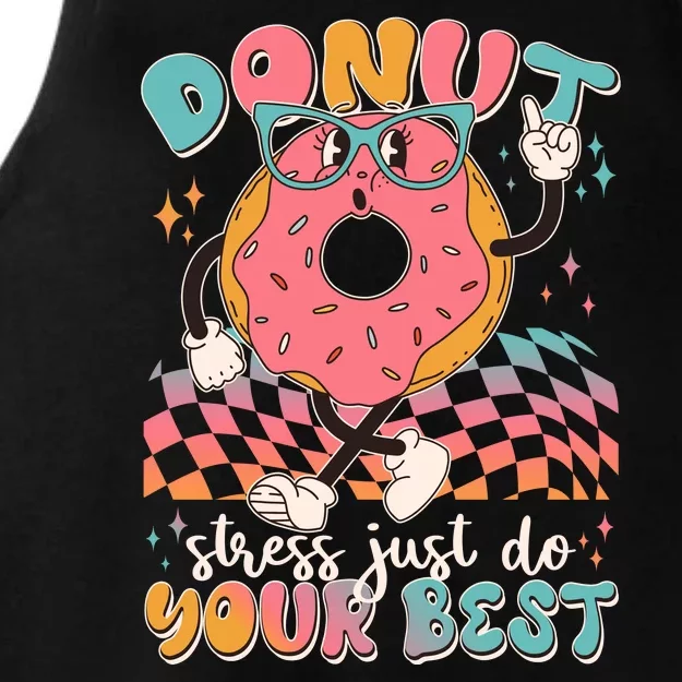 Cute Retro Cartoon Donut Stress Just Do Your Best Ladies Tri-Blend Wicking Tank