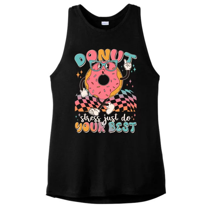 Cute Retro Cartoon Donut Stress Just Do Your Best Ladies Tri-Blend Wicking Tank