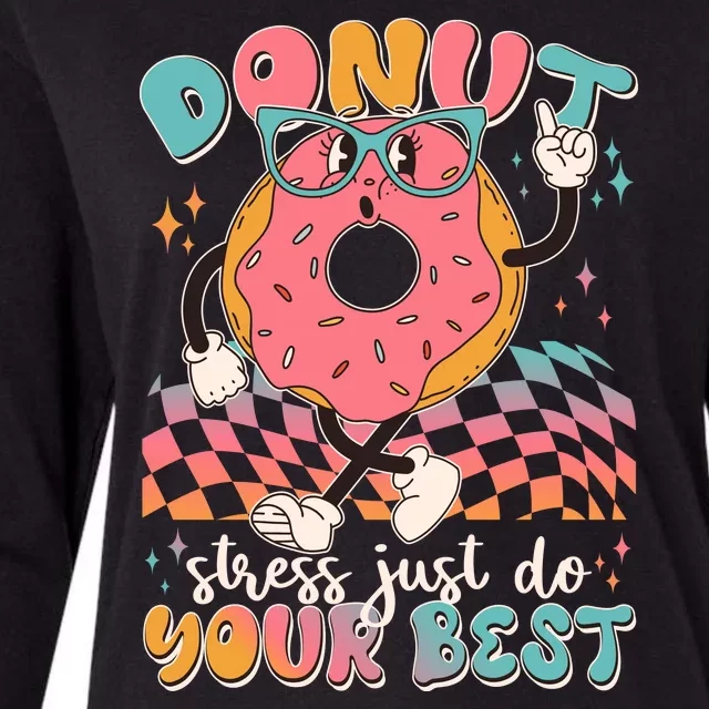 Cute Retro Cartoon Donut Stress Just Do Your Best Womens Cotton Relaxed Long Sleeve T-Shirt