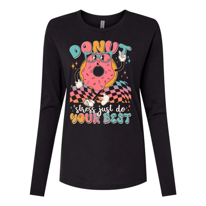 Cute Retro Cartoon Donut Stress Just Do Your Best Womens Cotton Relaxed Long Sleeve T-Shirt