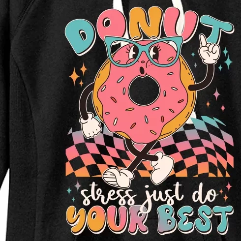 Cute Retro Cartoon Donut Stress Just Do Your Best Women's Fleece Hoodie