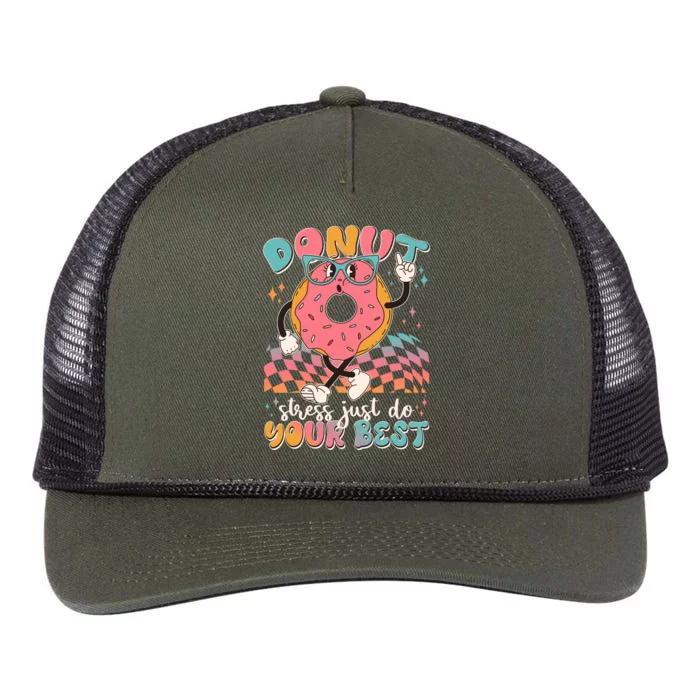 Cute Retro Cartoon Donut Stress Just Do Your Best Retro Rope Trucker Hat Cap