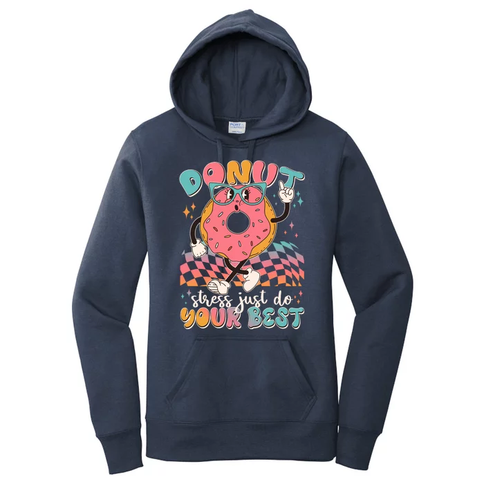 Cute Retro Cartoon Donut Stress Just Do Your Best Women's Pullover Hoodie