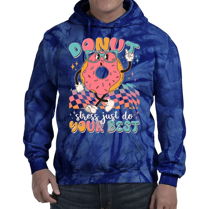 Cute Retro Cartoon Donut Stress Just Do Your Best Tie Dye Hoodie