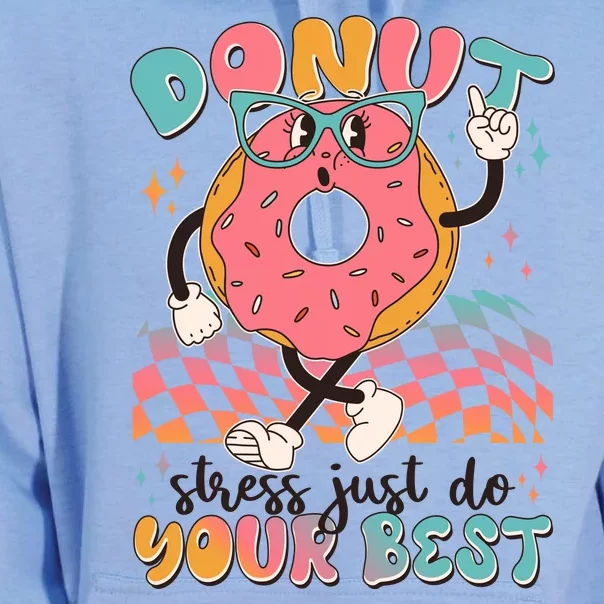 Cute Retro Cartoon Donut Stress Just Do Your Best Unisex Surf Hoodie