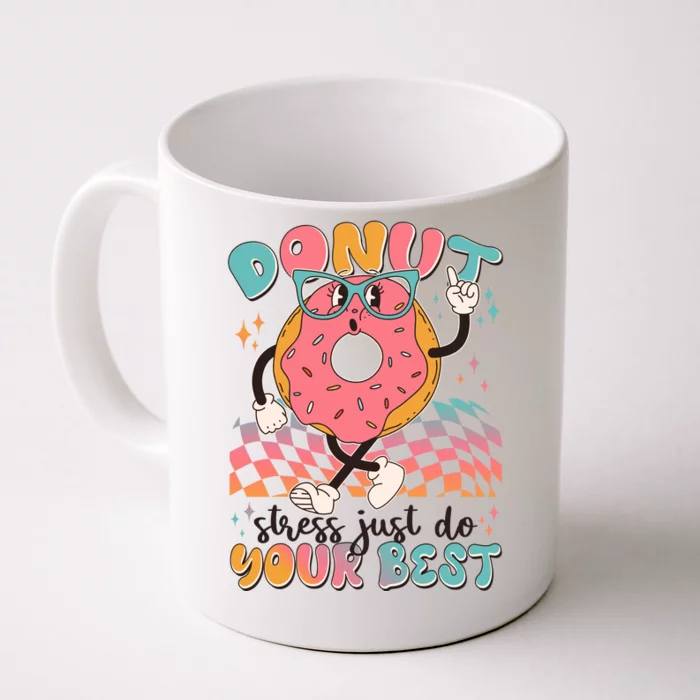 Cute Retro Cartoon Donut Stress Just Do Your Best Front & Back Coffee Mug