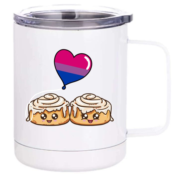 Cinnamon Roll Couple Bisexual Pride Gift Front & Back 12oz Stainless Steel Tumbler Cup