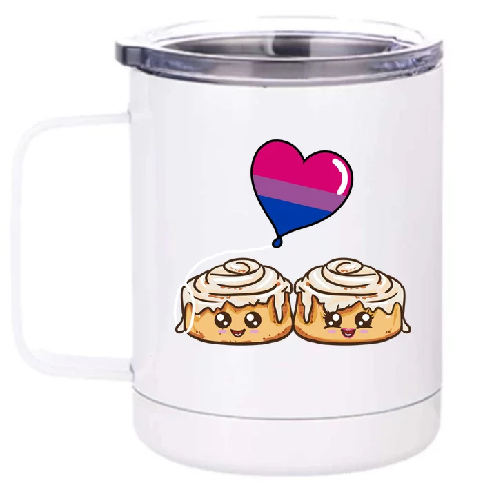 Cinnamon Roll Couple Bisexual Pride Gift Front & Back 12oz Stainless Steel Tumbler Cup