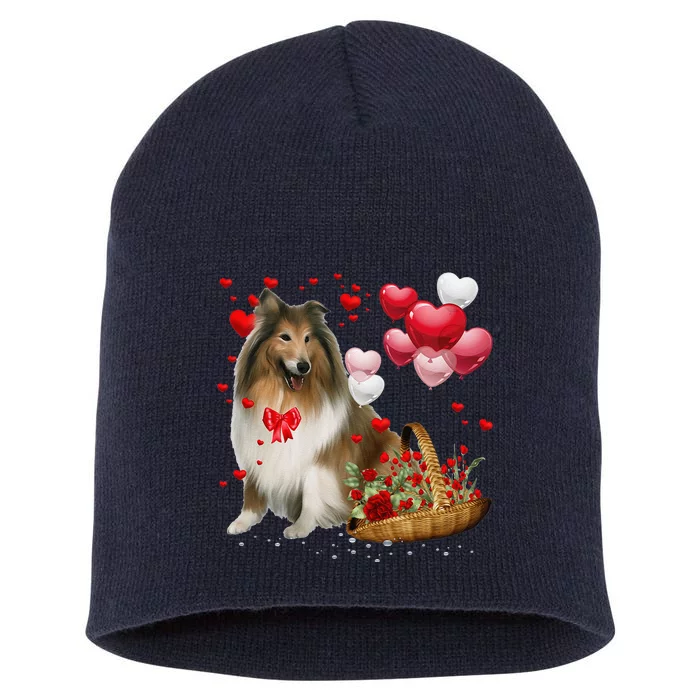 Cute Rough Collie Balloon Heart Valentine's Day Valentine Short Acrylic Beanie