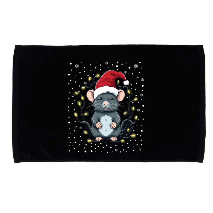 Cute Rat Christmas Lights Mouse Santa Hat Xmas Pajama Gift Microfiber Hand Towel