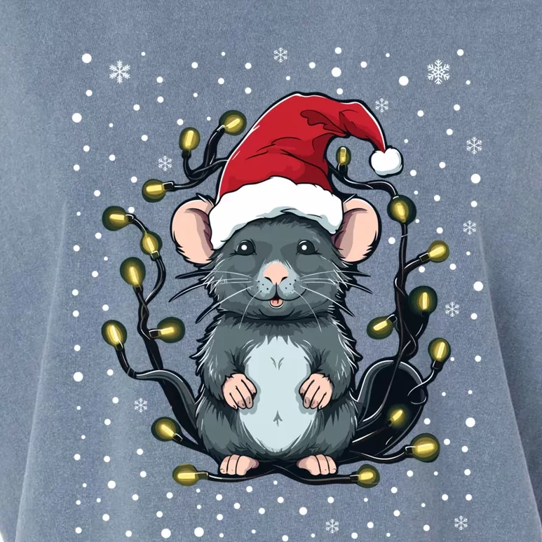 Cute Rat Christmas Lights Mouse Santa Hat Xmas Pajama Gift Garment-Dyed Women's Muscle Tee