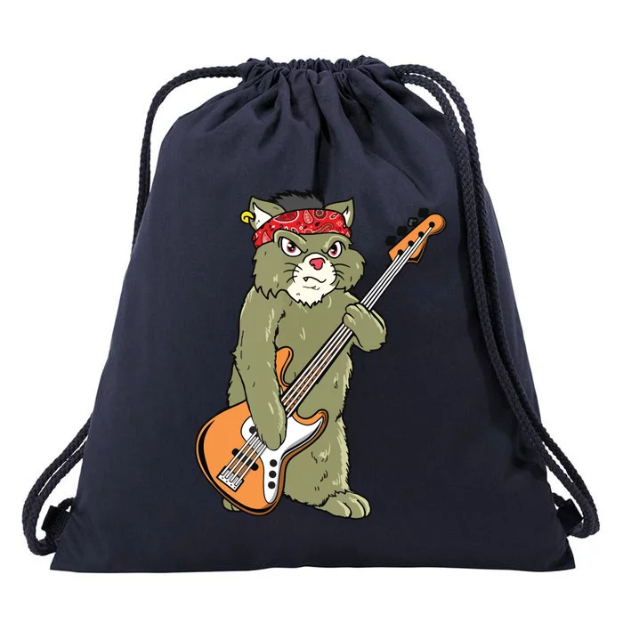 Cool Rock Cat Bass Guitar Bassist Bass Player Drawstring Bag