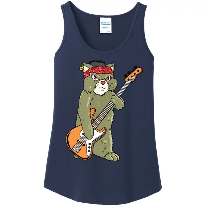 Cool Rock Cat Bass Guitar Bassist Bass Player Ladies Essential Tank