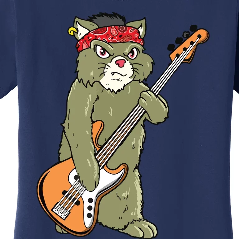 Cool Rock Cat Bass Guitar Bassist Bass Player Women's T-Shirt