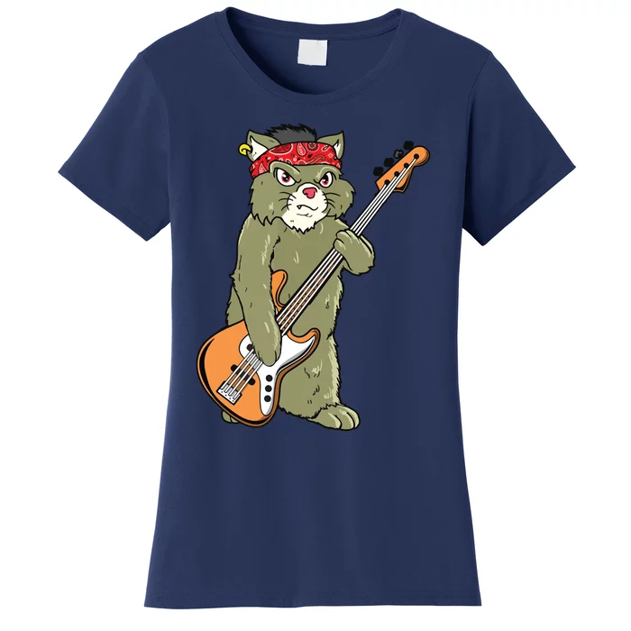 Cool Rock Cat Bass Guitar Bassist Bass Player Women's T-Shirt