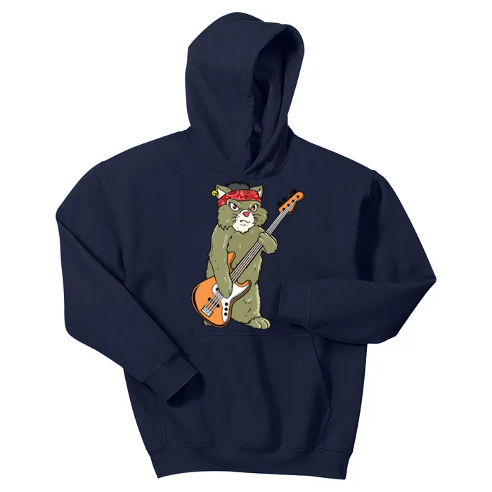 Cool Rock Cat Bass Guitar Bassist Bass Player Kids Hoodie