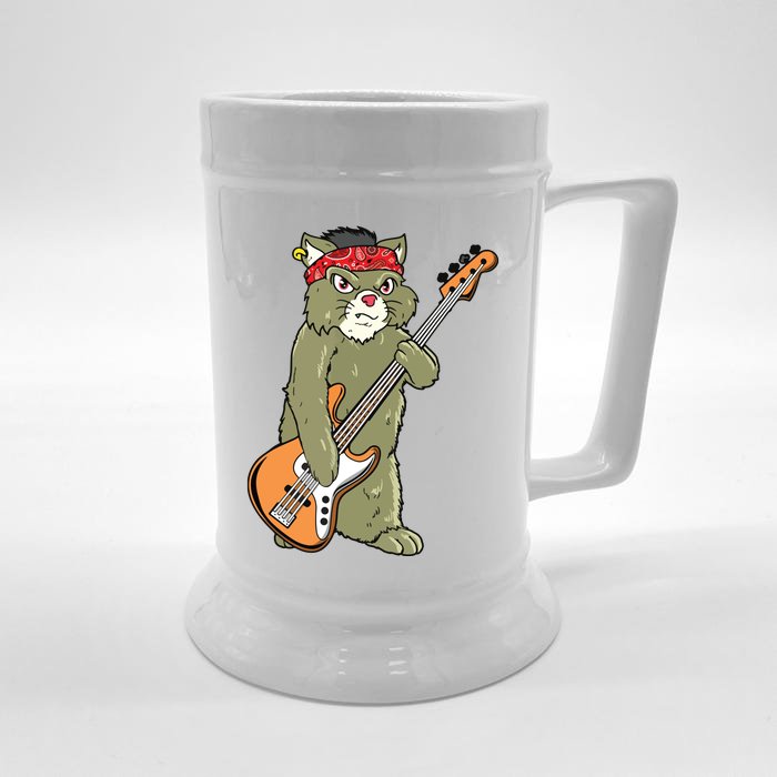 Cool Rock Cat Bass Guitar Bassist Bass Player Front & Back Beer Stein