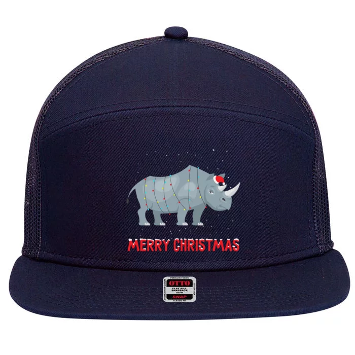 Cute Rhino Christmas Tree Lights Xmas Holidays Great Gift 7 Panel Mesh Trucker Snapback Hat