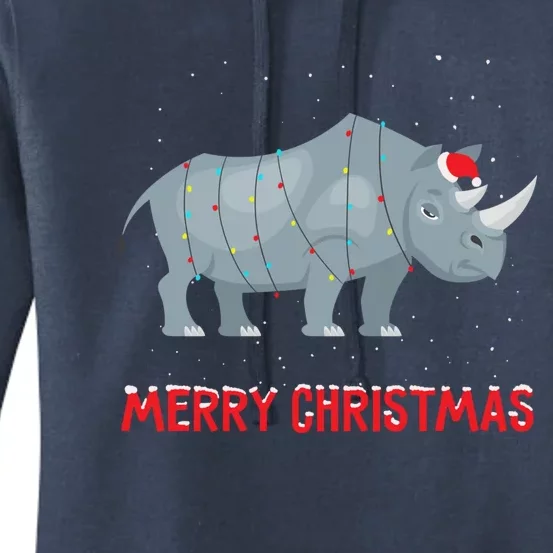 Cute Rhino Christmas Tree Lights Xmas Holidays Great Gift Women's Pullover Hoodie