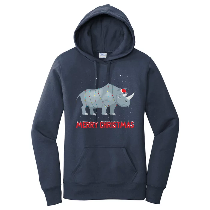 Cute Rhino Christmas Tree Lights Xmas Holidays Great Gift Women's Pullover Hoodie