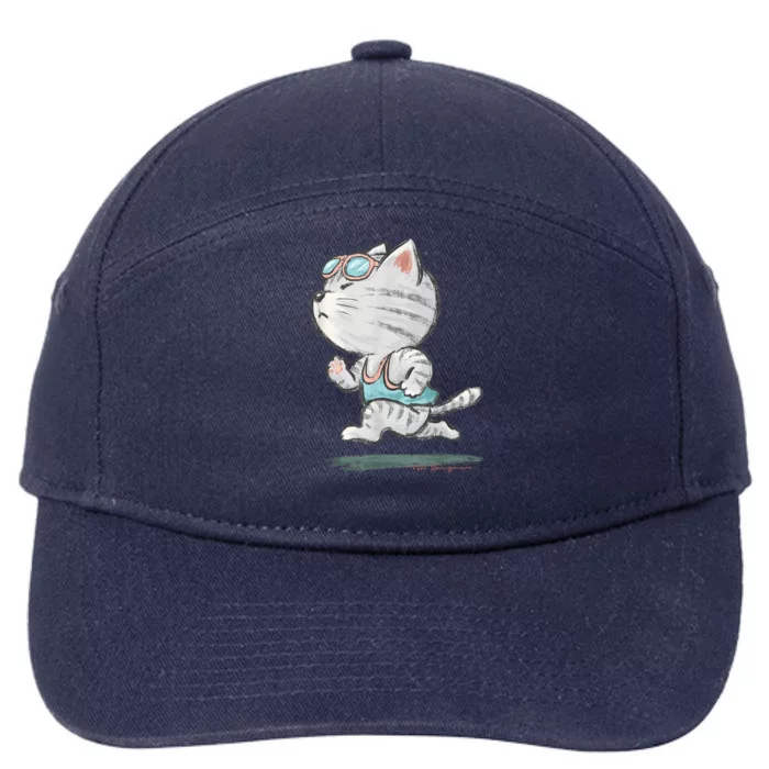 Cat Runner Cute Kitten Running Marathon Sports Toru Sanogawa 7-Panel Snapback Hat