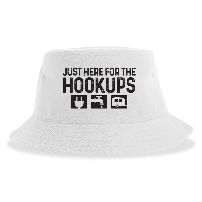 Camping Rv Caravan Motorhome Just Here For The Hookups Funny Sustainable Bucket Hat