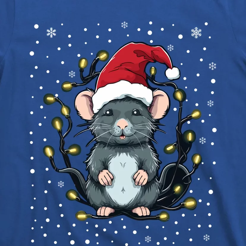 Cute Rat Christmas Lights Mouse Santa Hat Xmas Pajama Meaningful Gift T-Shirt