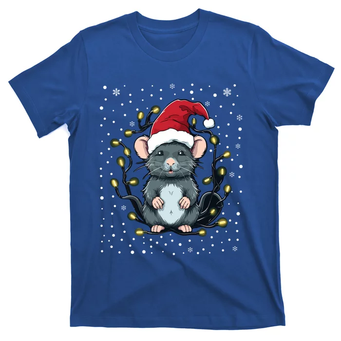 Cute Rat Christmas Lights Mouse Santa Hat Xmas Pajama Meaningful Gift T-Shirt