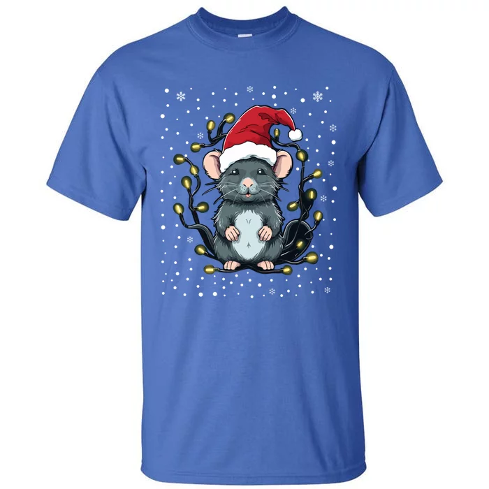 Cute Rat Christmas Lights Mouse Santa Hat Xmas Pajama Meaningful Gift Tall T-Shirt