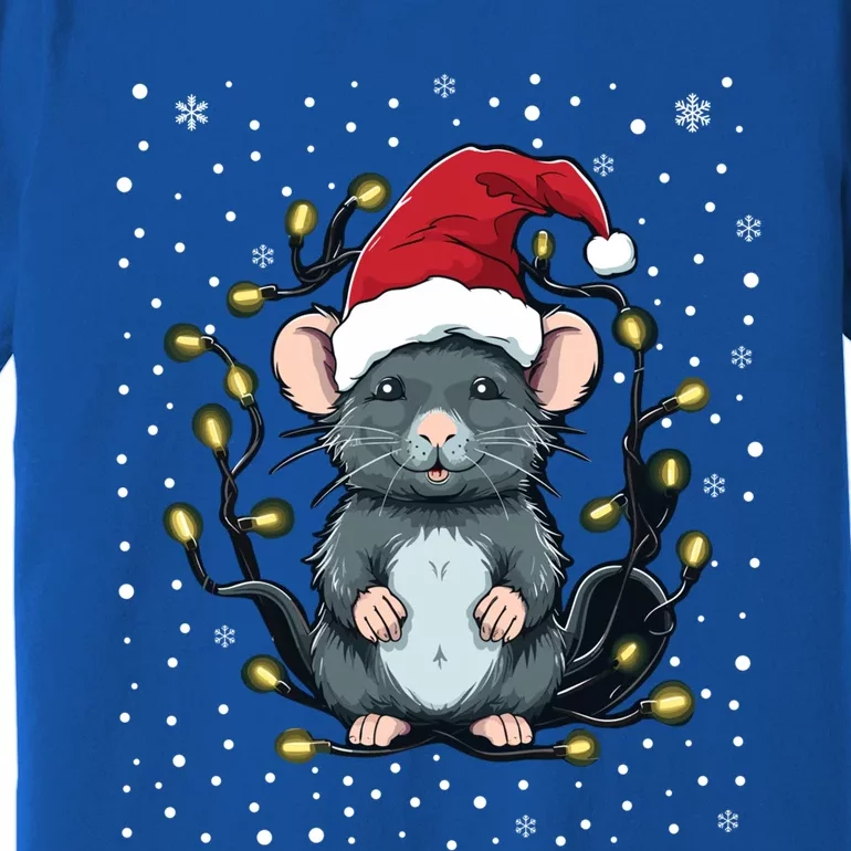 Cute Rat Christmas Lights Mouse Santa Hat Xmas Pajama Meaningful Gift Premium T-Shirt