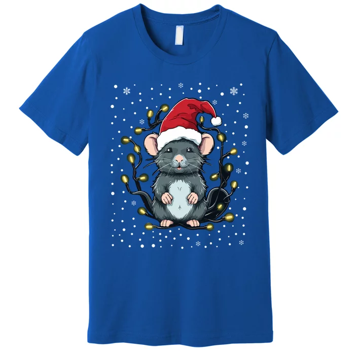 Cute Rat Christmas Lights Mouse Santa Hat Xmas Pajama Meaningful Gift Premium T-Shirt