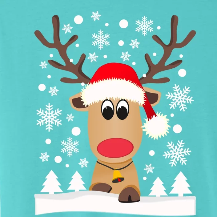 Cute Reindeer Christmas Elk Red Santa Hat Snow Snowflakes Gift ChromaSoft Performance T-Shirt