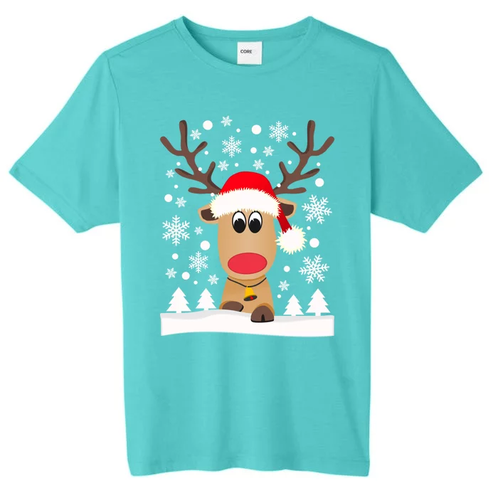 Cute Reindeer Christmas Elk Red Santa Hat Snow Snowflakes Gift ChromaSoft Performance T-Shirt