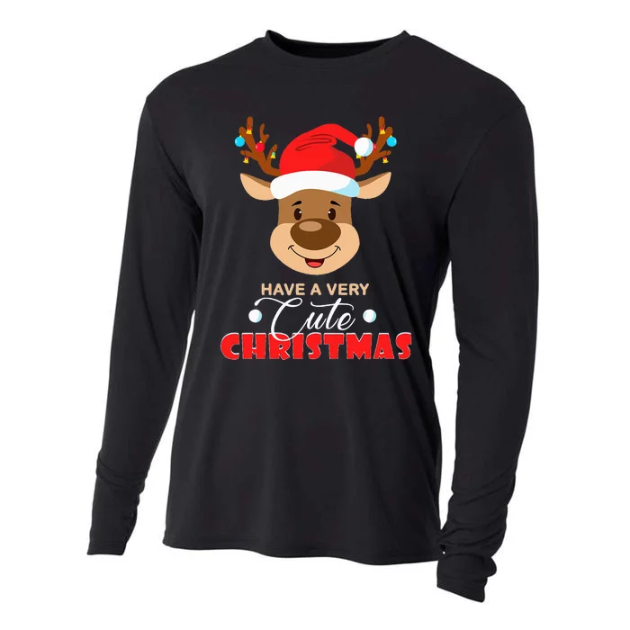 Cute Reindeer Christmas Pajama For Kids Christmas Cooling Performance Long Sleeve Crew